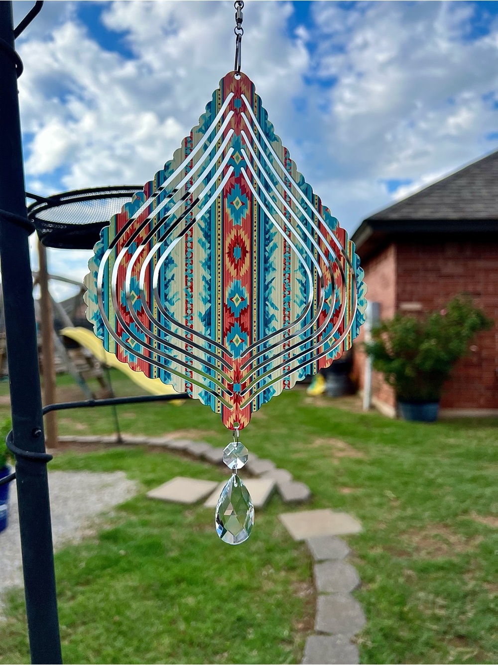 Southwestern Pattern Hanging Wind Spinner with Crystal - Sublimation #S0027C